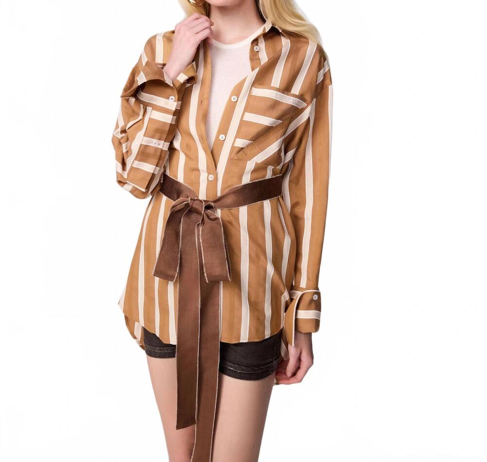 NEW THEO THE LABEL women's ismene side button boyfriend shirt in cosmic dust str